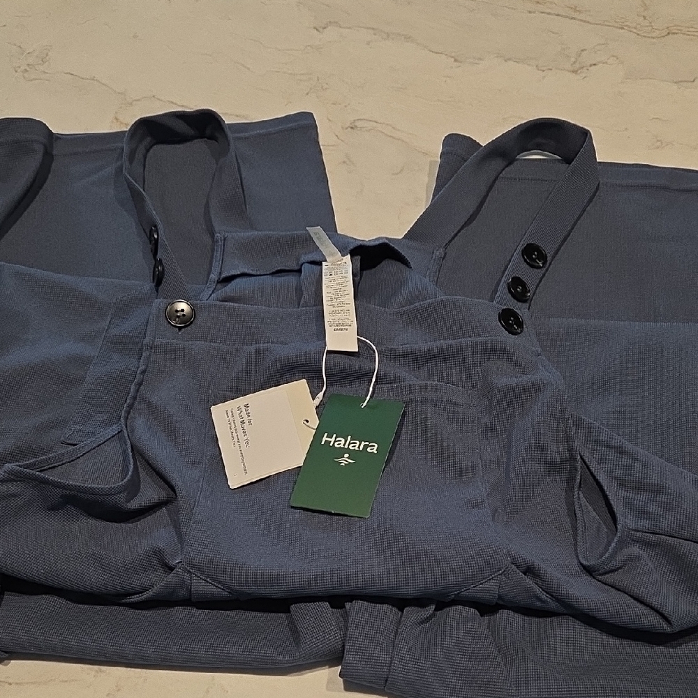 HALARA Slate Blue Overalls with Button Accents